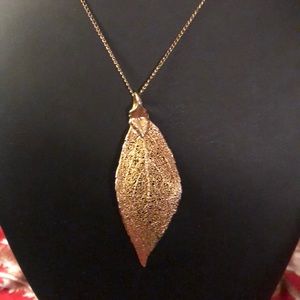 Gold Dipped Natural Filigree Leaf Pendant 18”chain